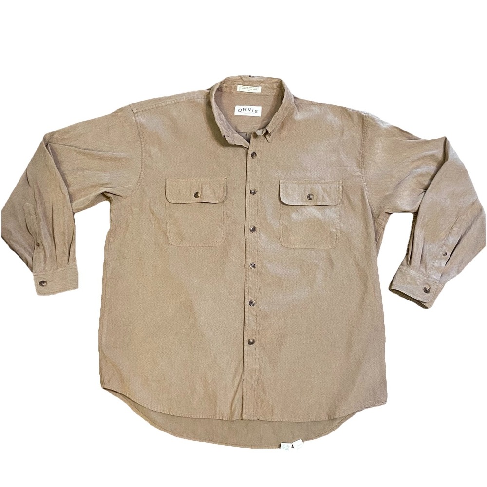 Orvis Shirt Outdoor Men's XL‎ Button Down Long Sleeve Khaki EUC